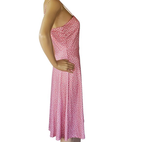 Pink Polka Dot Midi Sundress Women's M Button Front Spaghetti Straps NWT - Picture 6 of 12